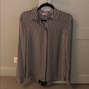 Black and white blouse with silk paneling